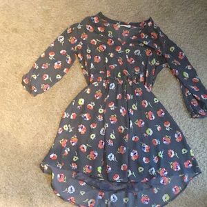 Grey dress with multicolored flower pattern